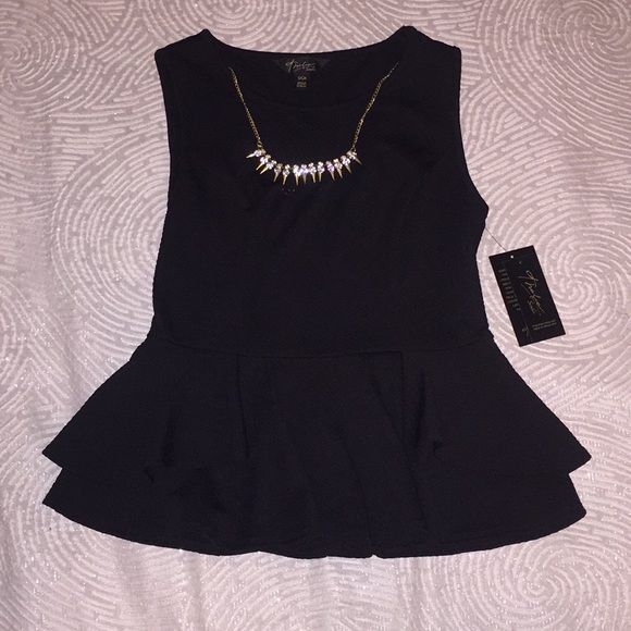 Thalia Sodi Tops - Black peplum top with removable necklace NWT
